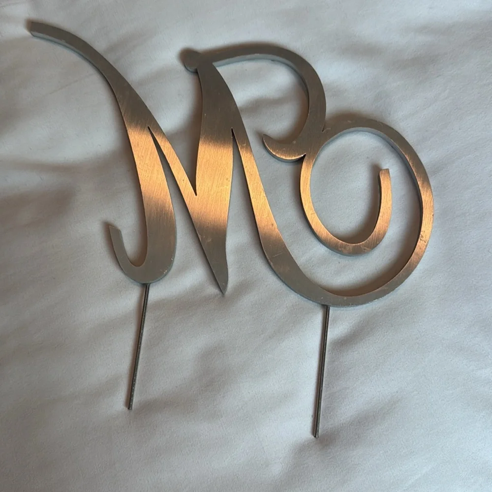 Elegant Silver 'M' Cake Topper with Rhinestones
